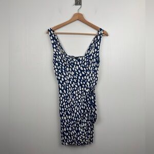 Reformation Navy and White Polka Dot Tie-Waist Dress